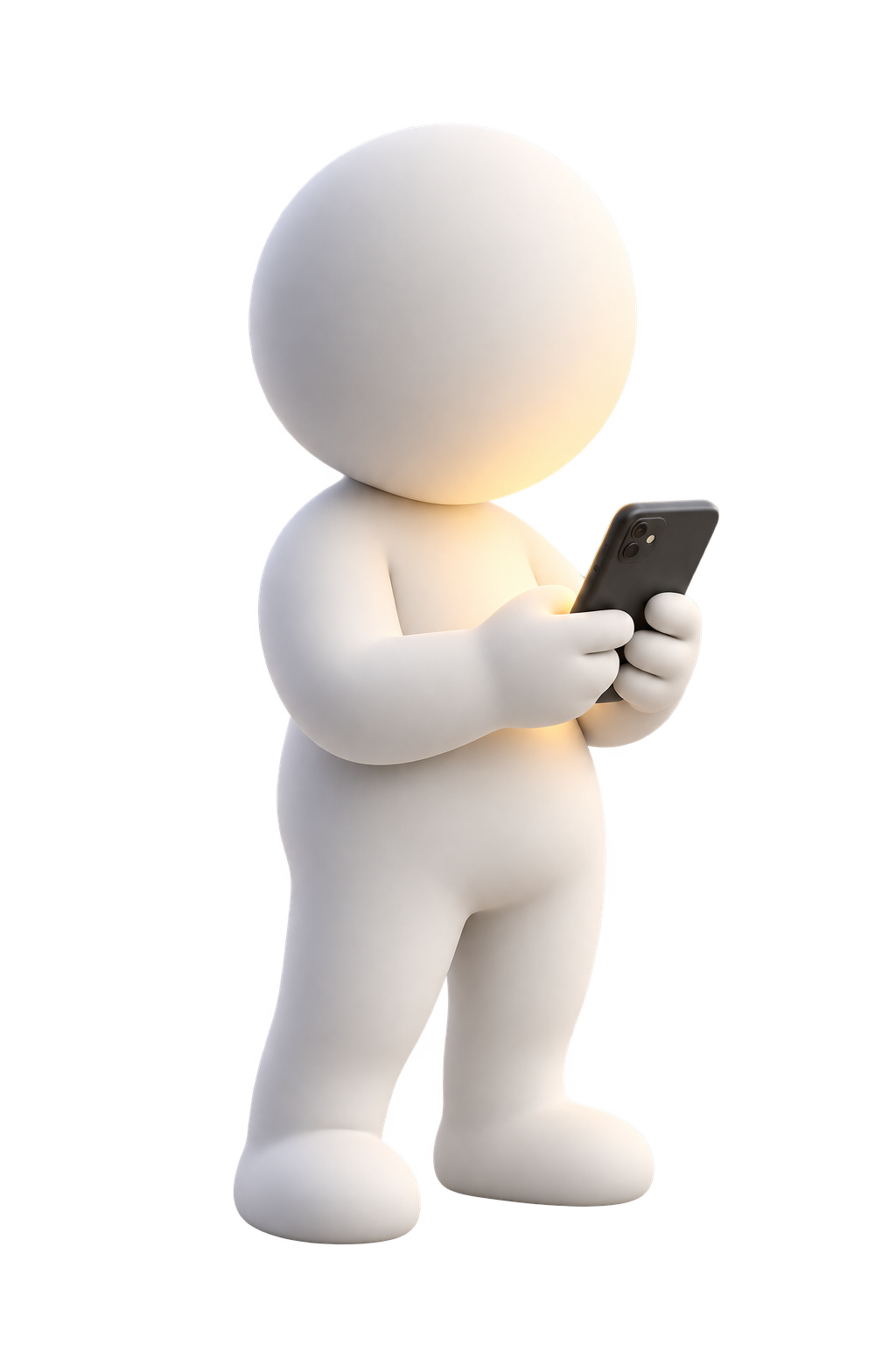 Personaje blanco leyendo en su celular las novedades de su negocio.